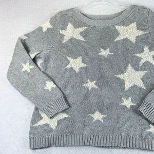 MARLED REUNITED Women L Gray White Star Knit Cotton Long Sleeve Pullover Sweater